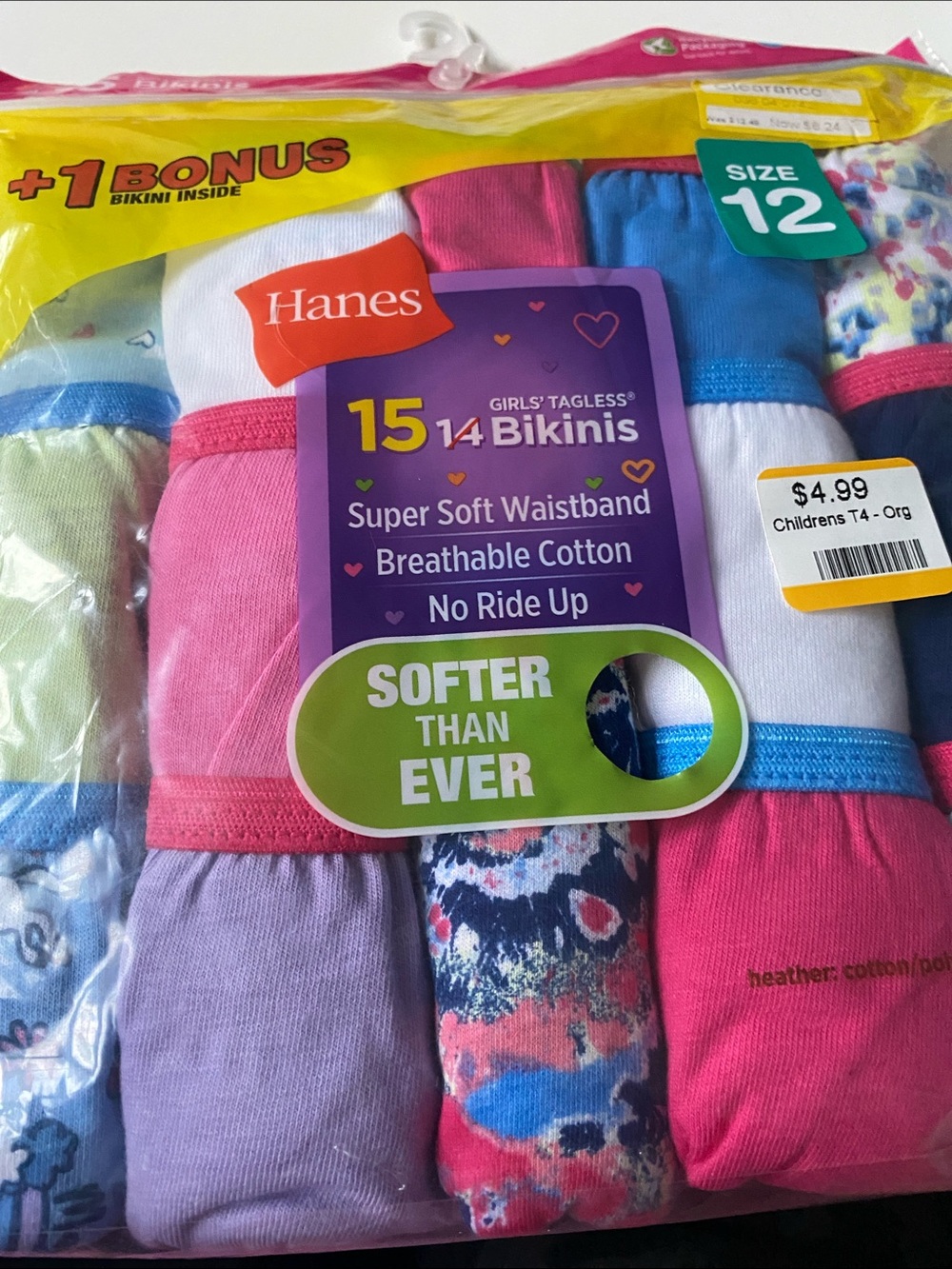 Hanes Girls' Sz 12?Bikini Underwear Pack - 15 pairs Pink, Blue,Multicolor New